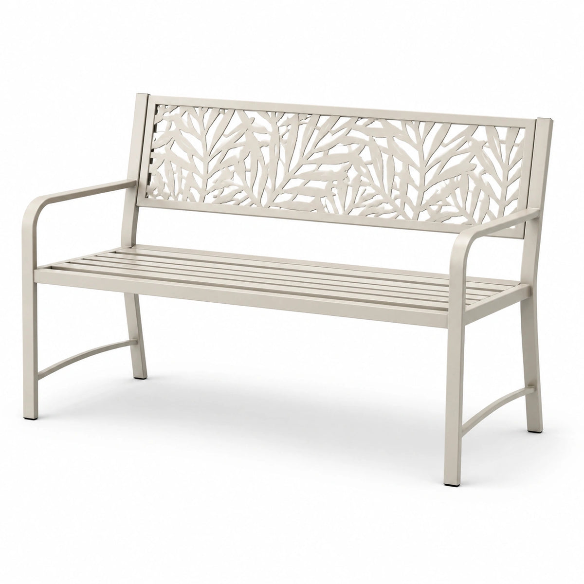 Banco de jardín de aluminio beige con respaldo decorativo