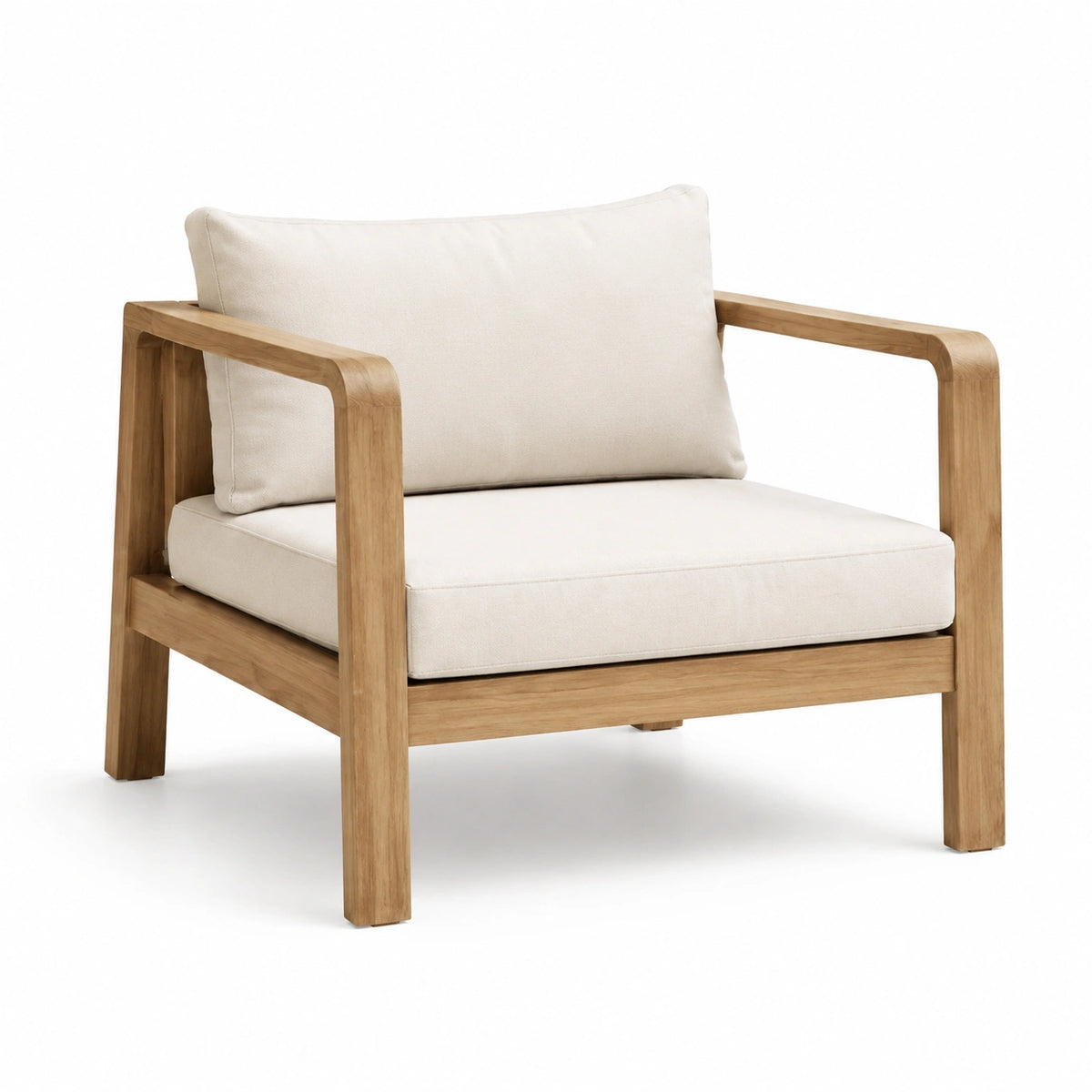 Sillón de madera de teca con cojines de poliéster beige