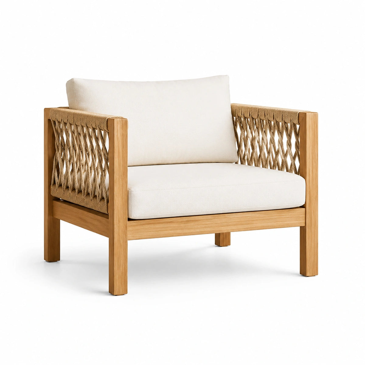 Sillón de Madera de Teca y Cuerdas Beige