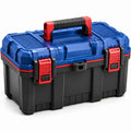Caja de herramientas de plástico azul y negro con cierres rojos 45x25x22 cm