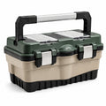 Caja de herramientas de plástico con asa plegable verde, beige y negro 45x25x22 cm