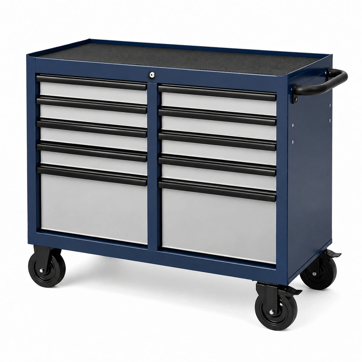 Carro de herramientas de metal con 10 cajones de acero azul y plata 85 cm