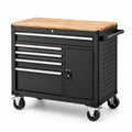 Carro de herramientas de acero y madera de roble, negro, 85x45x95 cm