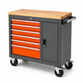 Carro de herramientas de acero y madera de haya con 7 cajones y puerta lateral 90cm gris/naranja