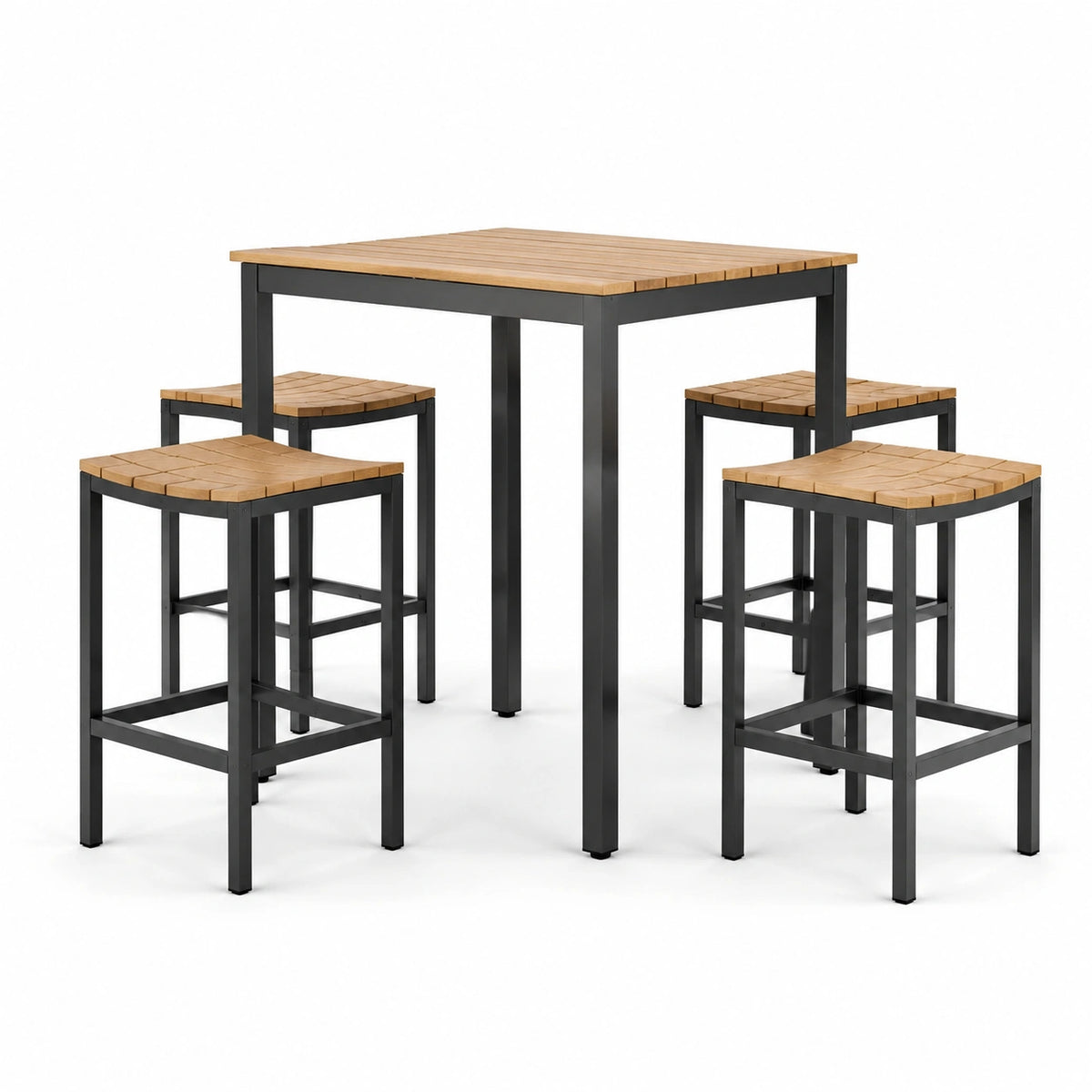 Conjunto de bar de jardín de madera de acacia y acero galvanizado marrón y negro