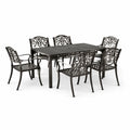 Juego de comedor de aluminio negro para exterior con mesa rectangular y 6 sillas