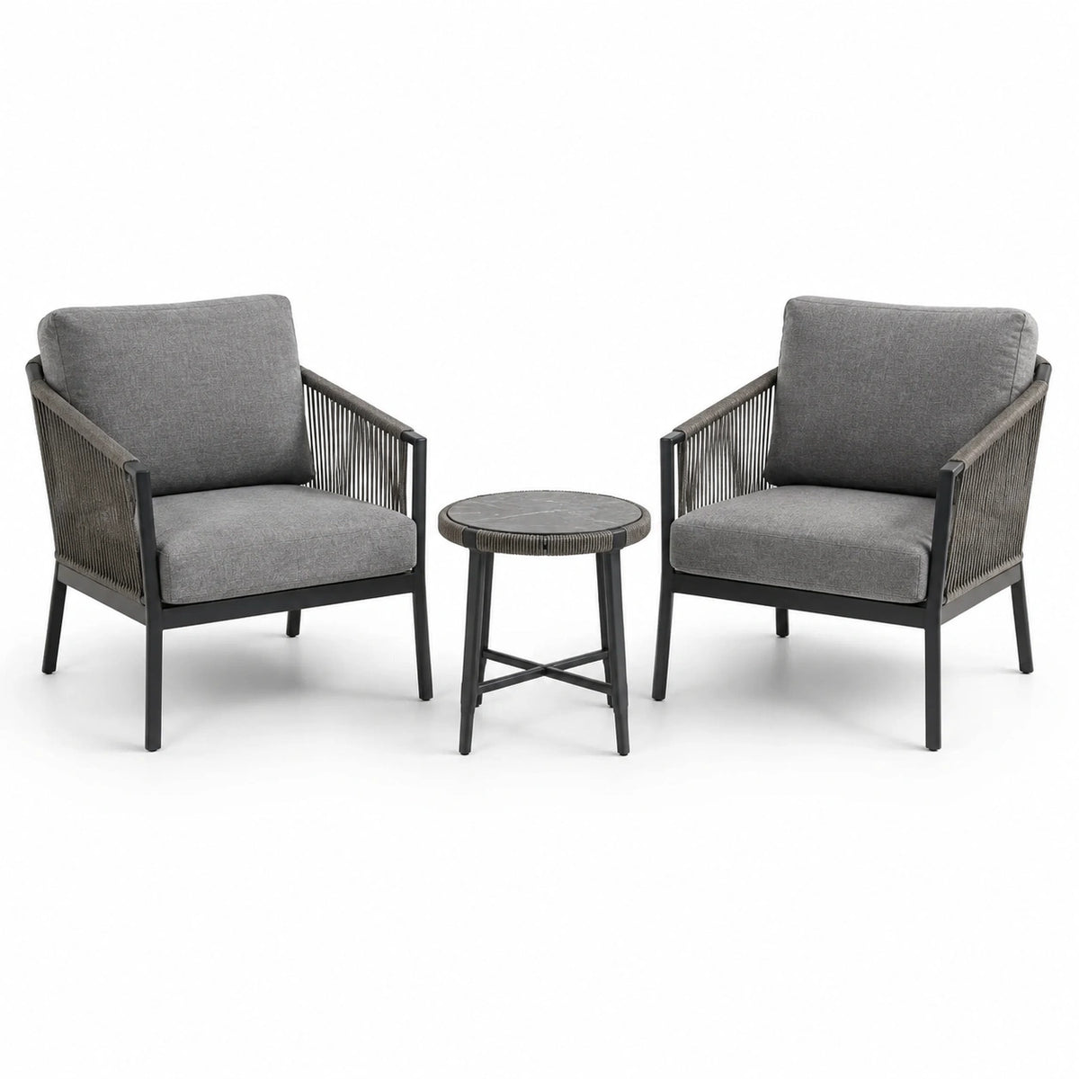 Conjunto de sillas y mesa de aluminIO y cuerda gris
