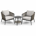 Juego de jardín: 2 sillones y mesa con estructura de acero y cojines de poliéster gris