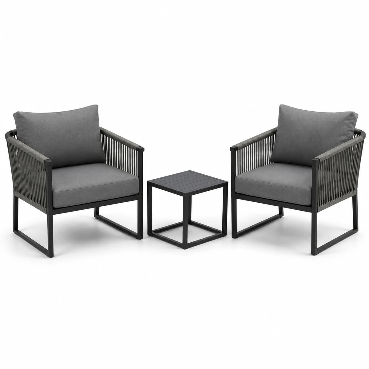 Juego de muebles de aluminio y cuerda sintética gris