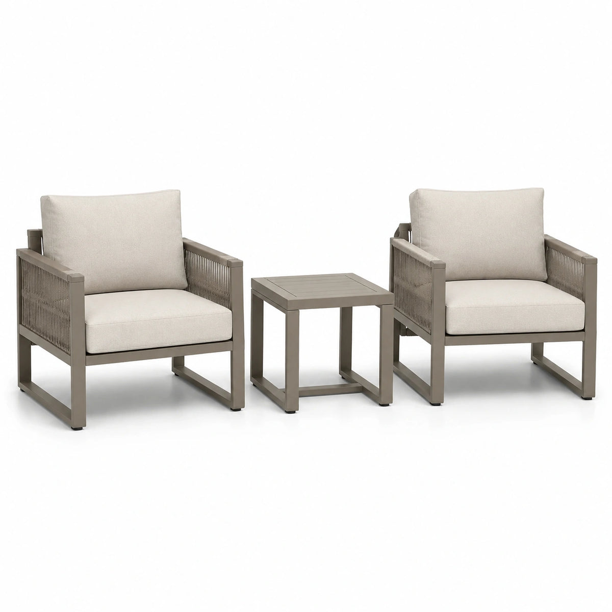 Conjunto de jardín en aluminio con sillones y mesa café y beige
