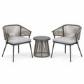 Conjunto de jardín con 2 sillas de cuerda y mesa auxiliar de metal gris