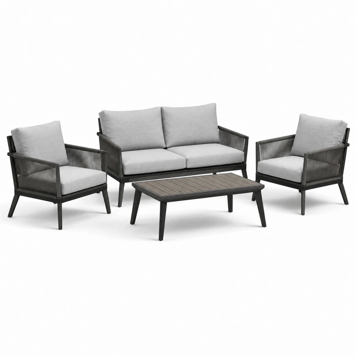 Conjunto de jardín en aluminio con cojines gris claro
