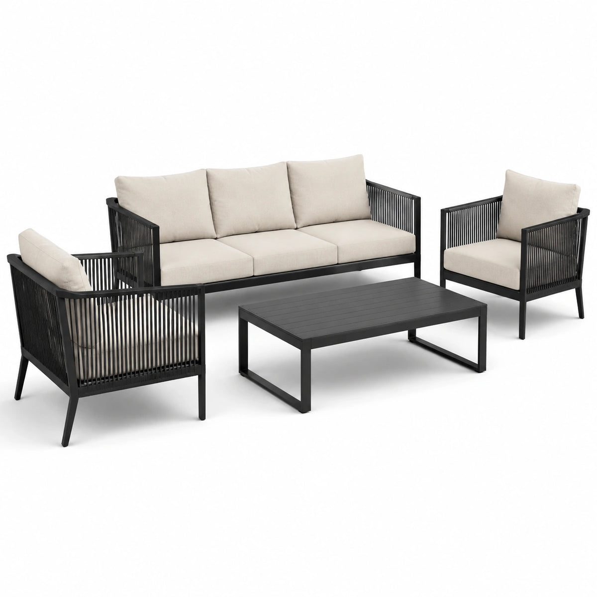 Conjunto de muebles de jardín de aluminio con cojines de espuma beige