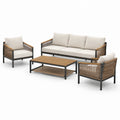 Muebles de jardín de 4 piezas de ratán sintético, acero y poliéster beige