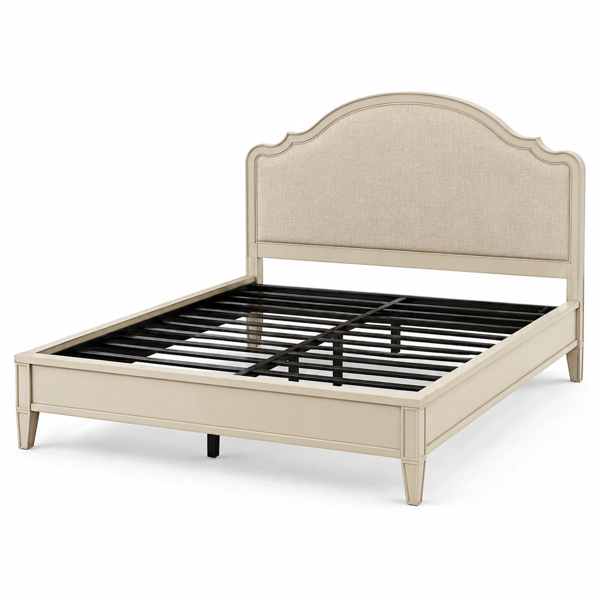 Cama de madera con cabecera tapizada en poliéster, 200x160 cm